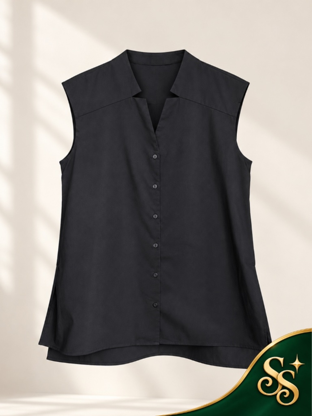 Worthington Blouse Black Sleeveless Button Front Tunic Women’s Size M